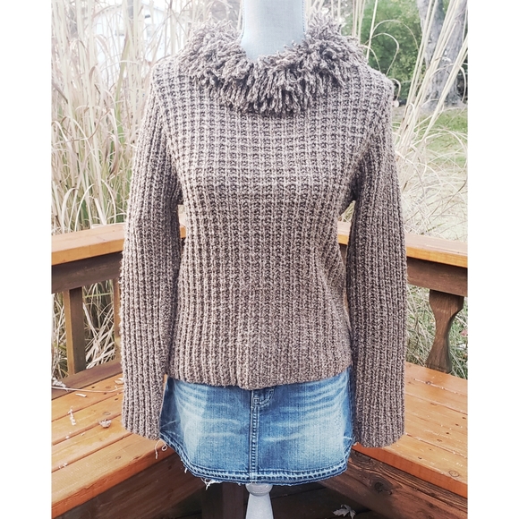 Magic Line Sweaters - Chunky Italian Waffle Knit Sweater Fringed Collar